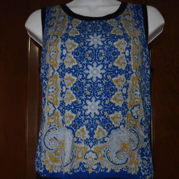 Talbots Sleeveless Sweater Pullover Size M Petite Blue Boho Paisley Vest - Picture 15 of 15